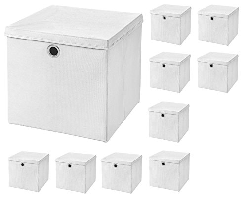 StickandShine 10er Set Weiß Faltbox 28 x 28 x 28 cm Aufbewahrungsbox faltbar mit Deckel von StickandShine