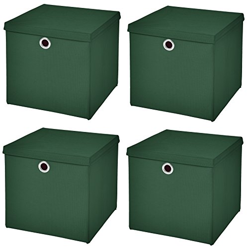 StickandShine 4er Set Dunkelgrün Faltbox 28 x 28 x 28 cm Aufbewahrungsbox faltbar mit Deckel von StickandShine