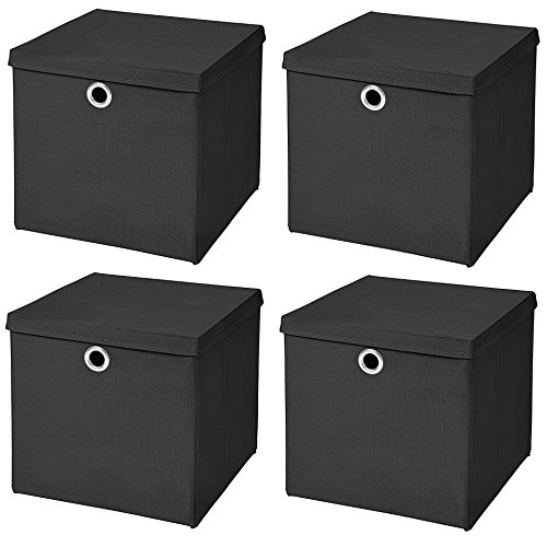 StickandShine 4er Set Schwarz Faltbox 32 x 32 x 32 cm Aufbewahrungsbox faltbar mit Deckel von StickandShine