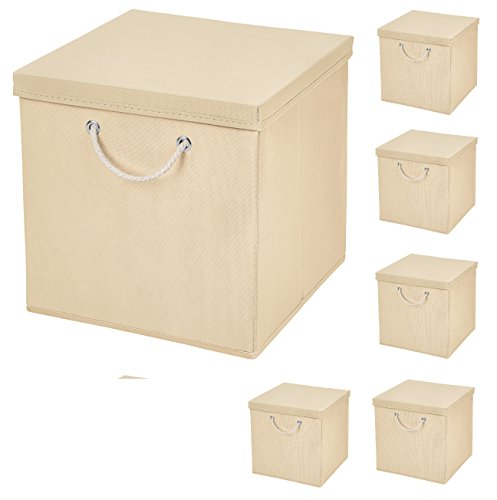 StickandShine 6er Set Creme Faltbox 30 x 30 x 30 cm Aufbewahrungsbox faltbar mit Kordel und mit Deckel von StickandShine