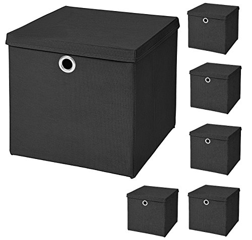 StickandShine 6er Set Schwarz Faltbox 32 x 32 x 32 cm Aufbewahrungsbox faltbar mit Deckel von StickandShine