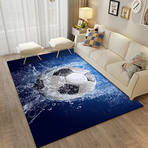Fußball 3D Bodenmatte Teppich Wohnzimmer Wohnkultur Großer Flanell Soccer Carpet Küche Schlafzimmer Home Rug Junge Geschenk Spielmatte Kinder Spielen Rutschfester Teppich (Blau,120x180 cm) von Sticker Superb.