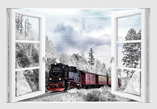 Skins4u Fenster 3D Optik Wandtattoo Wandbild Aufkleber 120x80cm Eisenbahn von Stickerkoenig