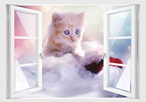 Skins4u Fenster 3D Optik Wandtattoo Wandbild Aufkleber 80x55cm Dekoration Bild Foto Tapete 80x55cm Motiv Katze Kätzchen Baby von Stickerkoenig