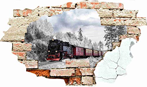 Skins4u Wanddurchbruch 3D Optik Wandtattoo Wandbild Aufkleber 100x60cm Eisenbahn von Stickerkoenig