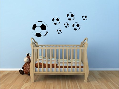 Stickerkoenig Kinderzimmer Wandtattoo "7 FUSSBÄLLE" 7er-Set seidenmatt, 1 Ball: 30 x 30 cm; 3 Bälle: 19 x19 cm; 3 Bälle: 13 x 13 cm, Türkisblau von Stickerkoenig