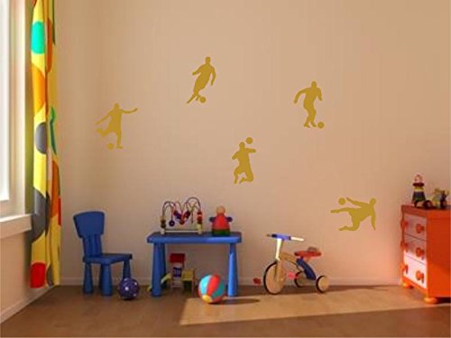 Stickerkoenig Kinderzimmer Wandtattoo XXL Fußballer & Fußbälle 5er Set Soccer Größe 2 FARBE: Gold von Stickerkoenig