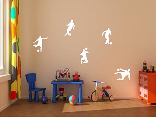 Stickerkoenig Kinderzimmer Wandtattoo XXL Fußballer & Fußbälle 5er Set Soccer Größe 2 FARBE: Weiß von Stickerkoenig