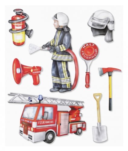 Stickerkoenig Wandtattoo 3D Sticker für Kinderzimmer XXL Set - Feuerwehr, Feuerwehrwagen für Wände, Schränke etc von Stickerkoenig