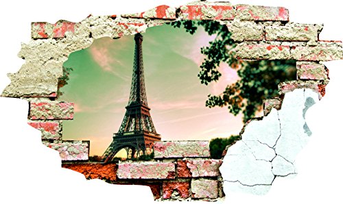 Stickerkoenig Wandtattoo Wand Mauer Loch 3D Look Wandsticker Aufkleber Deko Bild Paris Eiffelturm von Stickerkoenig