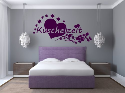 Stickerkönig Wandtattoo Wandaufkleber Wandsticker Liebe - Kuschelzeit mit Ranke Sternen & Herz - XL (Größe: 120x 52cm) Violet von Stickerkoenig