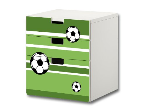 Fußball" Möbelsticker/Aufkleber - S3K10 - passend für die Kinderzimmer Kommode mit 3 Fächern/Schubladen STUVA von IKEA - Bestehend aus 3 passgenauen Möbelfolien (Möbel nicht inklusive) von Stikkipix