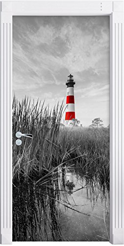 Stil.Zeit Möbel Bodie Island Lighthouse in North Carolina schwarz/weiß als Türtapete, Format: 200x90cm, Türbild, Türaufkleber, Tür Deko, Türsticker von Stil.Zeit