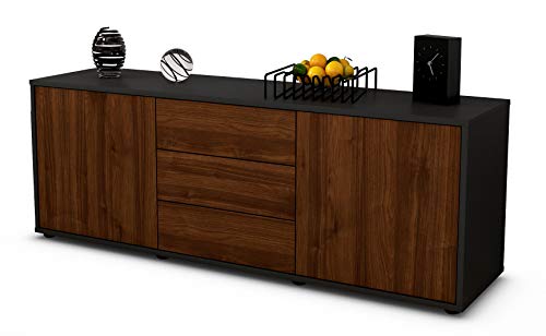 Stil.Zeit TV Schrank Lowboard Ameline, Korpus anthrazit matt, Front Holz Design Walnuss (135x49x35cm), Push to Open Technik & Leichtlaufschienen von Stil.Zeit