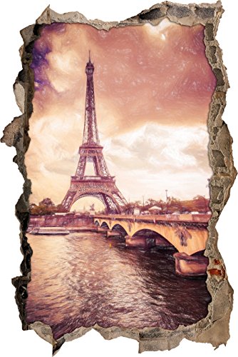 Eiffelturm in Paris Kunst Buntstift Effekt Wanddurchbruch im 3D-Look, Wand- oder Türaufkleber Format: 92x62cm, Wandsticker, Wandtattoo, Wanddekoration von Stil.Zeit