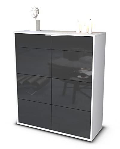 Stil.Zeit Highboard Jessica, Korpus Weiss matt, Front Hochglanz-Design Graphit (92x108x35cm), Push-to-Open Technik & Leichtlaufschienen von Stil.Zeit