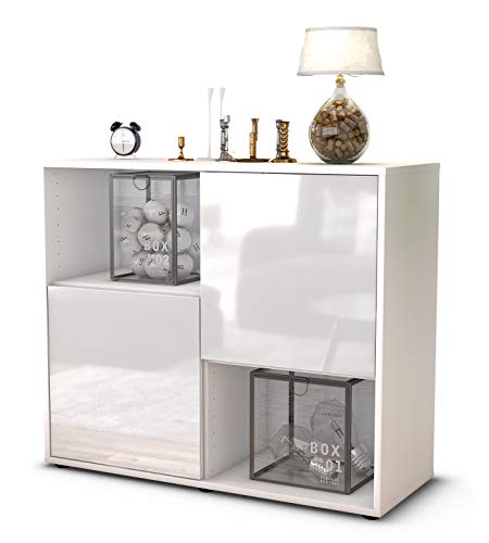 Stil.Zeit Sideboard Caralina, Korpus Weiss matt, Front Hochglanz Weiß (92x79x35cm) Push-to-Open Technik von Stil.Zeit