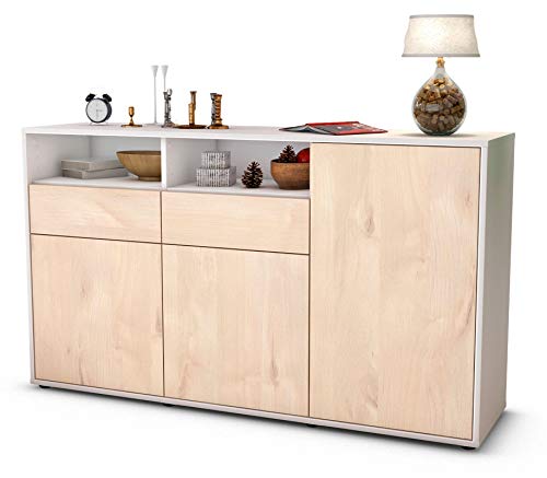 Stil.Zeit Sideboard Editta, Korpus anthrazit matt, Front Holz-Design Zeder (136x79x35cm) Push-to-Open Technik & Leichtlaufschienen von Stil.Zeit