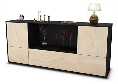 Stil.Zeit Sideboard Elvezia, Korpus anthrazit matt, Front Holz-Design Zeder (180x79x35cm) Push-to-Open Technik von Stil.Zeit