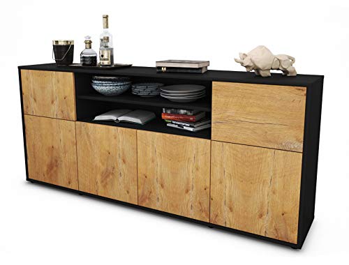 Stil.Zeit Sideboard Ermelina, Korpus anthrazit matt, Front Holz-Design Eiche (180x79x35cm) Push-to-Open Technik von Stil.Zeit