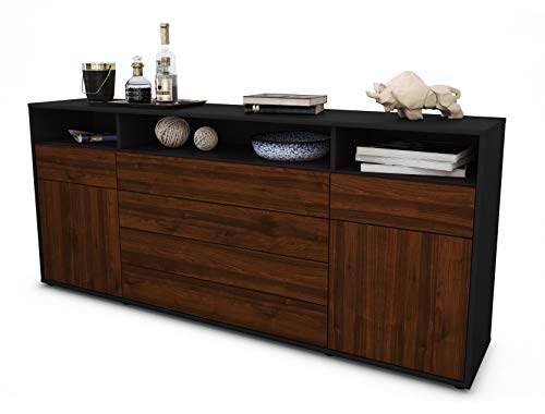 Stil.Zeit Sideboard Evelina, Korpus anthrazit matt, Front Holz-Design Walnuss (180x79x35cm) Push-to-Open Technik & Leichtlaufschienen von Stil.Zeit