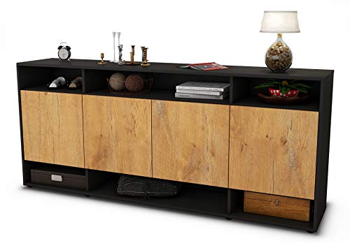 Stil.Zeit Sideboard Felia, Korpus anthrazit matt, Front Holz-Design Eiche (180x79x35cm) Push-to-Open Technik von Stil.Zeit