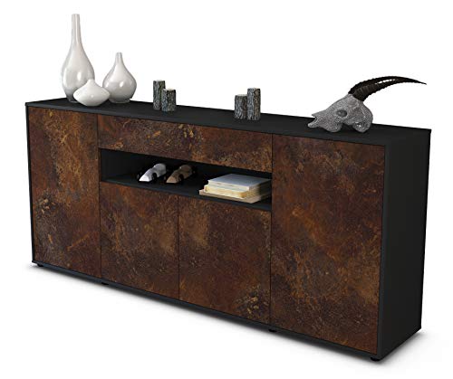 Stil.Zeit Sideboard Fiorella, Korpus anthrazit matt, Front Industrie-Design Rost (180x79x35cm) Push-to-Open Technik & Leichtlaufschienen von Stil.Zeit