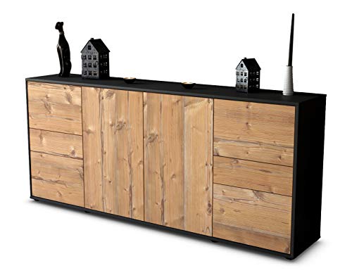 Stil.Zeit Sideboard Gemma, Korpus anthrazit matt, Front Holz-Design Pinie (180x79x35cm) Push-to-Open Technik & Leichtlaufschienen von Stil.Zeit