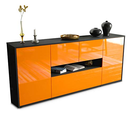 Stil.Zeit Sideboard Olaf - Korpus anthrazit matt - Front Hochglanz Mandarine (180x79x35cm) Push-to-Open Technik & Leichtlaufschienen von Stil.Zeit