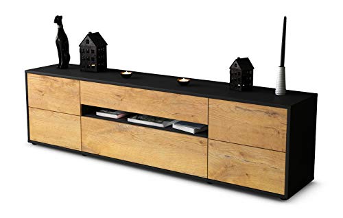 Stil.Zeit TV Schrank Lowboard Bjonda, Korpus anthrazit matt, Front Holz-Design Eiche (180x49x35cm), mit Push-to-Open Technik & Leichtlaufschienen von Stil.Zeit