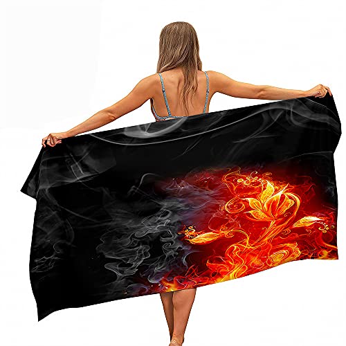 Groß Strandtücher Badetücher Wasseraufnahme Schnelltrocknend Mikrofaser XL XXL 3D Rot Blau Flamme Thema Handtuch Kind Junge Leute Mann Decke (Farbe5,100x200cm) von Stillshine.