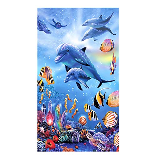 Große Strandtücher Badetuch Schnell Trocknend Wasseraufnahme Extra Microfiber L XL XXL, 3D Delfin Fisch Motiv Handtuch Blau Kinder Mädchen Junge Erwachsene Kuscheldecke (150x200cm) von Stillshine.