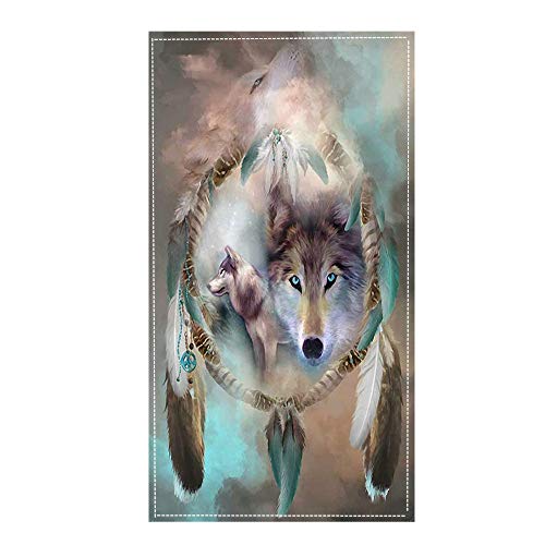 Große Strandtücher Badetuch Schnell Trocknend Wasseraufnahme Extra Microfiber XL XXL,3D Tier Traumfänger Wolf Motiv Handtuch Kinder Junge Erwachsene Herren Kuscheldecke Braun (150x200cm) von Stillshine.