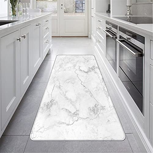 Läufer Teppich Flur rutschfest Waschbar Flanell Lange Pflegeleicht Teppich für Küche Schlafzimmer Wohnzimmer,Elegant Marmor Muster Weiß Schwarz Teppich (Farbe 1,60×180 cm) von Stillshine.