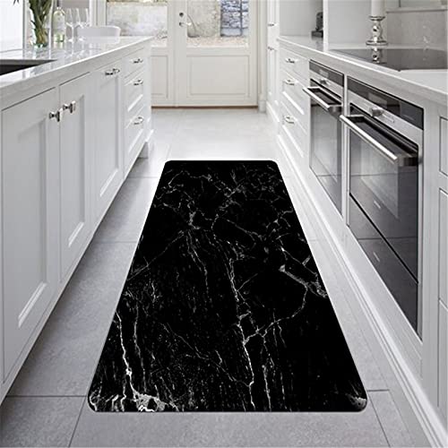 Läufer Teppich Flur rutschfest Waschbar Flanell Lange Pflegeleicht Teppich für Küche Schlafzimmer Wohnzimmer,Elegant Marmor Muster Weiß Schwarz Teppich (Farbe 4,80×160 cm) von Stillshine.