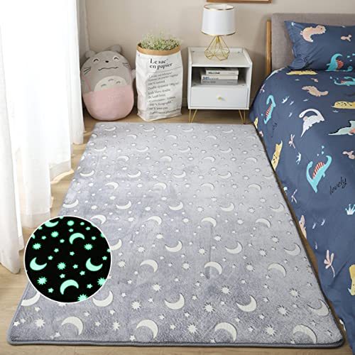 Stillshine. Leuchtend Kinderteppich Wohnzimmer Dekorative rutschfest Spielmatte Schlafzimmer Zuhause Kindergarten Kinderzimmer Teppiche, 3D Mond,Universum,Stern,Dinosaurier Motiv (Mond,140×200 cm) von Stillshine.