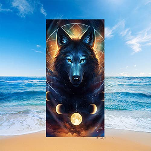 Stillshine. Große Strandtücher Badetuch Schnelltrocknende Wasseraufnahme Extra Mikrofaser XL XXL, 3D Tier Wolf Löwe Motiv Handtuch Kinder Junge Erwachsene Männer Decke (Farbe3,100x180cm) von Stillshine.