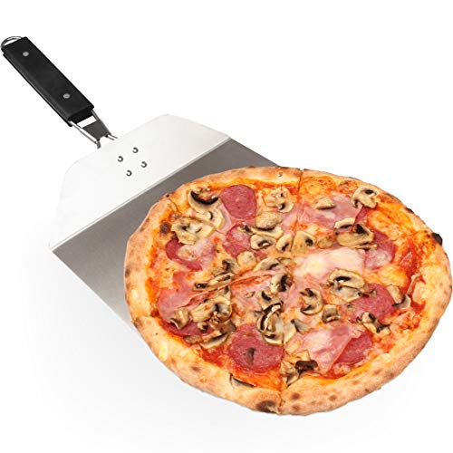 Pizzaschieber mit großer Schaufel - 24cm x 25cm / Pizzaschaufel Edelstahl/Zusammenklappbarer Griff für optimale Handhabung gummiert von Stimo