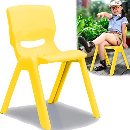 Stimo Kinderstuhl mit gummierten Füßen bis 100kg belastbar stapelbar und kippsicher Indoor und Outdoor geeignet (aus Kunststoff) (Gelb) von Stimo