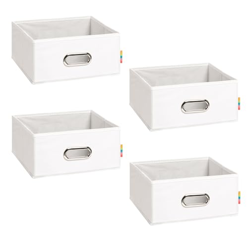 Storanda | 4er Set | MIA Aufbewahrungsbox Halbhoch Regal | Korb Regalbox für Würfelregal Kallax | Aufbewahrung Schlafzimmer, Bad, Büro | Einsatz Schubladentrenner | 28x28x14 cm | Weiß von Storanda