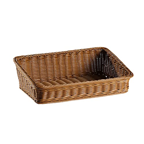 Rattan Serviertablett Gewebtes Brotkorb Serviertablett Desktop Organizer Korb Korbtablett Rechteckiges Tablett aus Rattan zum Frühstück, Getränken, Snacks Rustikales dekoratives Tablett Couchtisch Bar von Stronrive