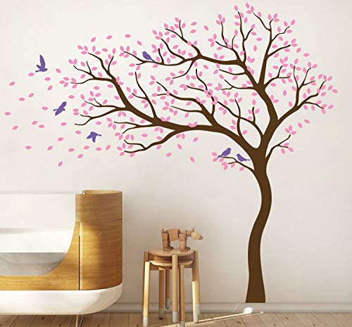 Großer baum wandtattoo kinderzimmer wandaufkleber wandsticker dekor kinderzimmer im windschiefen wandbild 098 (Braun, zartes Rosa, Lavendel) von Studio Quee