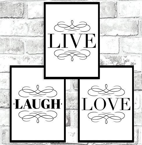 Live Laugh Love Set mit 3 schönen Zitaten Poster Druck Wandkunst Home Decor – Größe A1 – 594 x 841 mm von Stukk