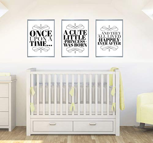 Once Upon A Time Set mit 3 Zitaten Baby Mädchen Kinderzimmer Dekor Wandkunst Poster Druck - Größe A1 - 594 x 841 mm von Stukk