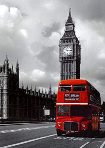 Stukk Big Ben London Red Bus Wandbild Poster – A0 (841 x 1189 mm) von Stukk
