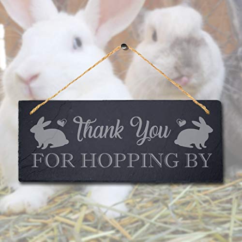 Stukk Hängeschild mit Aufschrift Thank You for Hopping by Laser-Gravur, Naturgravierte Schiefersteinplakette, 30x12cm von Stukk