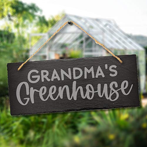 Stukk Schild mit Aufschrift "Grandma's Greenhouse" zum Aufhängen, für den Außenbereich, Naturgravur, Schieferstein, 30 x 12 cm von Stukk