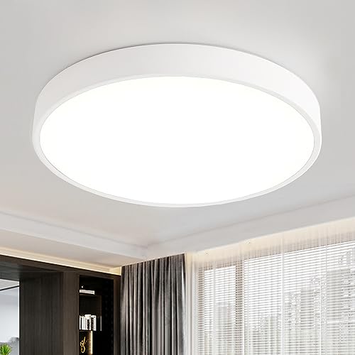 Style home 24W Deckenleuchte LED Deckenlampe,ultraslim Ø30x4cm,Warmweiß 3000K,runde Lampe aus Metall für Wohnzimmer Schlafzimmer Büro Küche Diele Flur (Weiß) von Style home