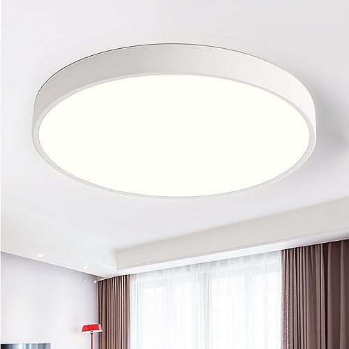 Style home 48W Deckenleuchte LED Deckenlampe Ø50x4cm,Warmweiß 3000K,ultraslim runde Lampe aus Metall, für Wohnzimmer Schlafzimmer Büro Küche Diele Flur (Weiß) von Style home