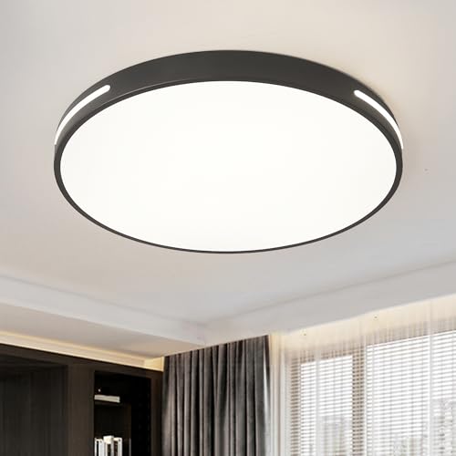 Style home 96W Deckenleuchte LED Deckenlampe aus Metall, Ø50x5cm, dimmbar mit Fernbedienung 3000K-6000K, Runde Lampe für Wohnzimmer Schlafzimmer Arbeitszimmer Büro Küche(Schwarz) von Style home